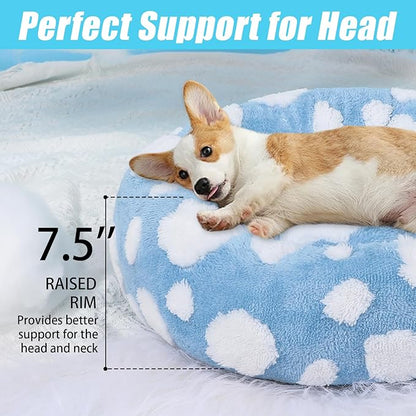 HYQ Small Dog Bed, Cat Beds for Indoor Cats, Dog Beds for Small Dogs with Anti-Slip Bottom, Cute Puppy Bed Washable-Blue-20inch