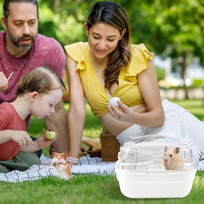 Hamster Carrier Cage with Water Bottle,Portable Hamsters Travel Cage Plastic Guinea Pig Carrying Cases Small Animal Carry Cage for Dwarf Hamsters Chinchillas Hedgehog Mouse(White)