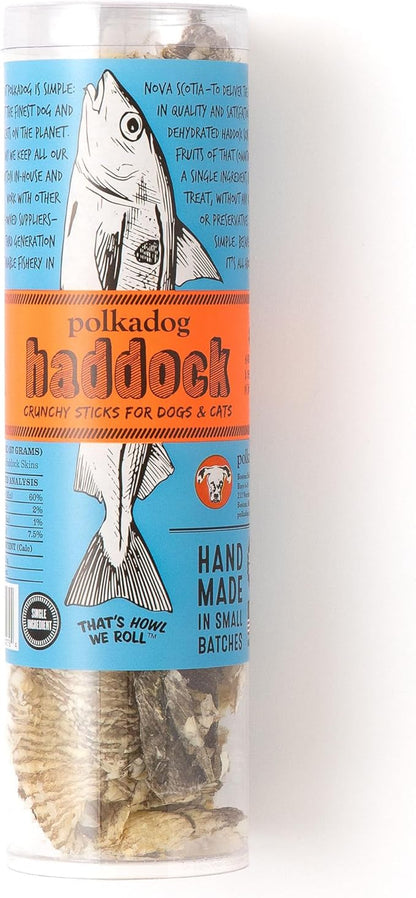 Polkadog Haddock Skins Dog & Cat Treats, Cat Snacks  Crunchy, All-Natural Treats for Dogs, Cats  Savory, Crunchy Puppy Snacks  Sustainable N. Atlantic Haddock Skin  2 oz.