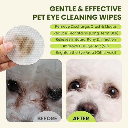 Eye Wipes for Dogs & Cats, Hypoallergenic Dog Eye Wipes Cleaner, Soothing Cleaning Grooming Pet Wipes Gently Remove Tear Stain, Eye Debris, Discharge, Mucus, Deodorizing, Unscent, 200 PCS