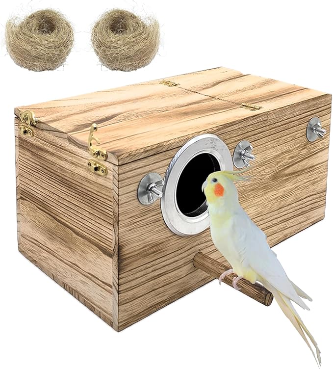 Tfwadmx Cockatiel Nesting Box Bird Nest Box Wood Bird House for Cage Parrot Breeding Boxes for Conures and Other Medium Sized Birds 13.4" x 7.5" x 6.7"