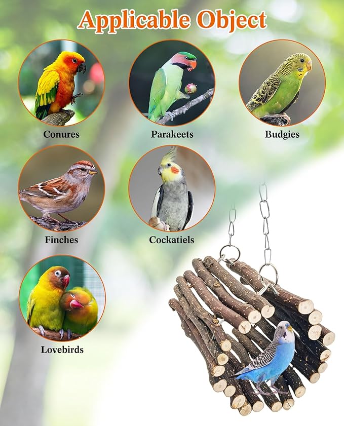 BNOSDM Wooden Bird Tunnel Parrot Swing Toys Natural Fruitwood Hanging Nest Parrot Hammock Bird Cage Accessories for Conures, Parakeets, Budgies, Finches, Cockatiels, Lovebirds (S)