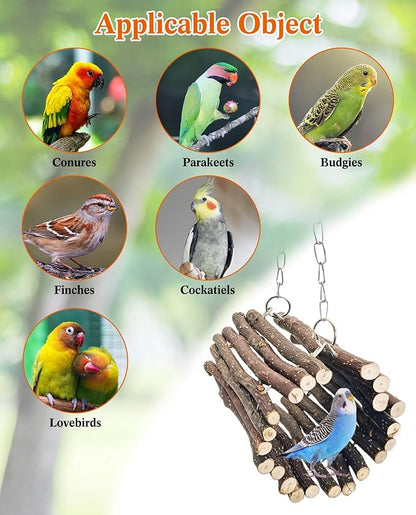 BNOSDM Wooden Bird Tunnel Parrot Swing Toys Natural Fruitwood Hanging Nest Parrot Hammock Bird Cage Accessories for Conures, Parakeets, Budgies, Finches, Cockatiels, Lovebirds (S)