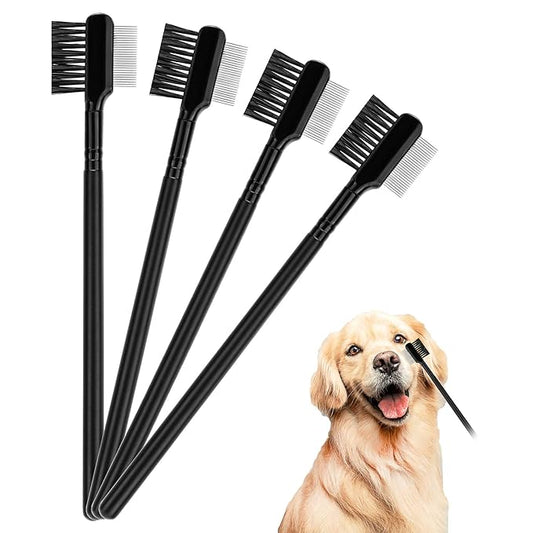 LUTER 4 Pcs Tear Stain Remover Comb Dog Flea Comb Double-Sided Multifunctional Dog Eye Comb Brush Pets Grooming Comb for Dogs Cats Removing Crust and Mucus