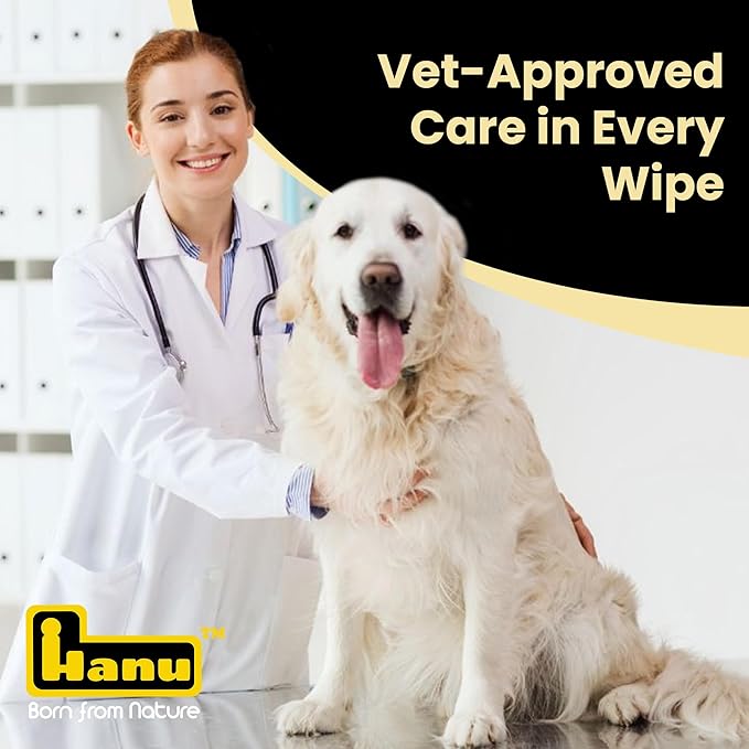 Hanu Pet Wipes for Dogs and Cats, Hypoallergenic, Cleans Tear Stains, Itching Relief, for face,Paws, Body and Butt, Peach Oolong