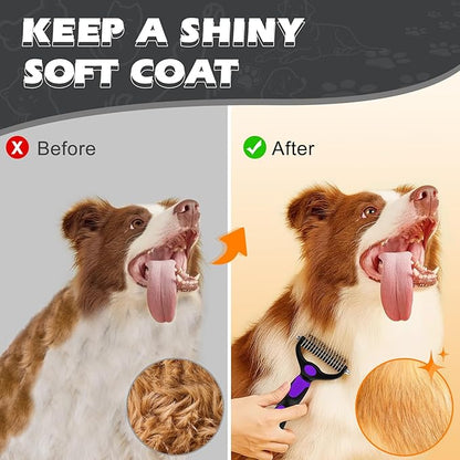 3PCS Dog Grooming Kit I Dog Brush for Shedding I Deshedding Dog Brush I Metal Dog Comb I Dog Bath Brush I Undercoat Rake for Dogs and Cats I Premium Pet Supplies (Purple Black)