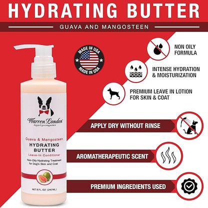 Warren London 8oz Butter Combo - Premium Dog Shampoo & Conditioner - Exfoliating Wash with Fragrant Leave in Conditioner - Detangler and Coat Moisturizer - Milk & Honey w/Guava & Mango