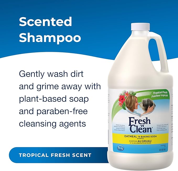 PetAg Fresh _ Clean Oatmeal _ Baking Soda Shampoo - Tropical Fresh Scent - 64 oz - Nurtures Dry, Itchy & Sensitive Skin with Vitamin E & Aloe - Strengthens & Repairs Coats - Soap Free