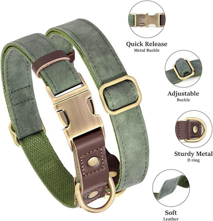 Didog Soft Padded Leather Dog Collars for Medium Dogs, Classic Heavy Duty Dog Collars with Quick Release Metal Buckle, Adjustable Medium Dog Collar Leather,Green,M