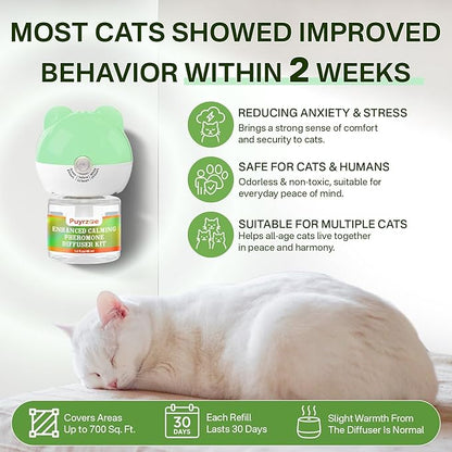 Cat Calming Diffuser with 3 Timing Functions, 6-in-1 Cat Pheromones Calming Diffuser Kit, 120-Day Anxiety Relief, Stress Reduction & Relaxation for All Cats (2 Diffusers + 4 Refills)