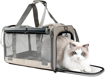 Pet Carrier for Large Cats,Soft-Sided Cat Carrier for Medium Big Cats or Puppy up to 20lbs,Washable Dog Carrier Privacy Protection for Home Outdoor Travel (Khaki)