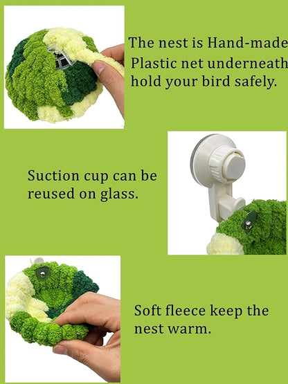 Portable Suction Cup Bird Perch Nest for Travel Car Window Glass, Warm Bird Sleeping hut Snuggle Bed for cage (Green Combo, L)