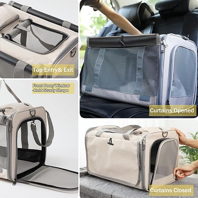 Pet Carrier for Large Cats,Soft-Sided Cat Carrier for Medium Big Cats or Puppy up to 20lbs,Washable Dog Carrier Privacy Protection for Home Outdoor Travel (Khaki)