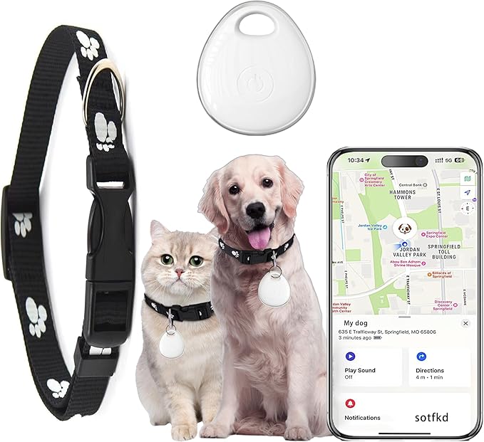 Dog Tracker-Airtag Cat Collar-Cat Tracker Collar-Pet Tracker(Only iOS) | MFi Certificated | No Monthly Fee | No Charging Required | Waterproof | Works with Any Collar