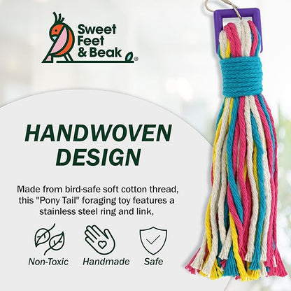 Sweet Feet & Beak Cotton 11" Rope Toy - Colorful Parrot Chew Toys for Shredding & Chewing - Engaging & Stimulating for Parrots, Small & Large Sized Birds - Cage Accessories