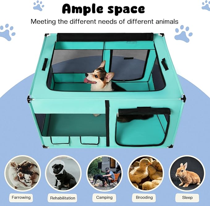 Dog Playen, Portable Dog Play Pen for Dogs and Cats, Metal Dog Playpen with Fabric Cover, Pet Play Pen for Indoors/Outdoors, Foldable Pet Playpen for Indoor Cats Enclosed, Green, Jumbo