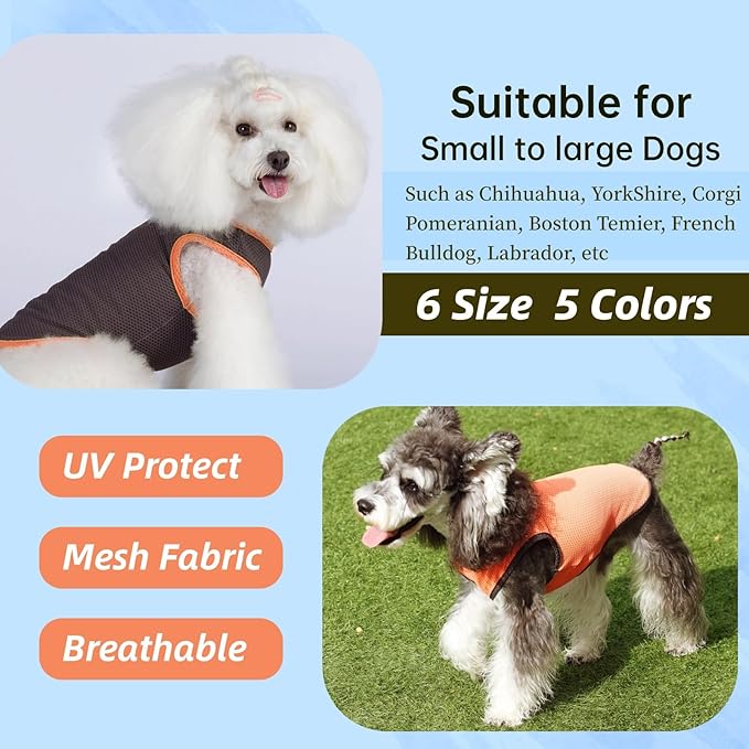 2 Pack Cooling Shirts for Dogs, Lightweight Mesh Breathable Dog Clothes for Medium Dogs Boy Girl,Sun-Protection Sleeveless Shirts for Dog&Cat Puppy Vest Pet Apparel - L