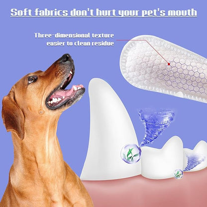 55 Counts PET Teeth Cleaning Wipes for Dogs & Cats,Dog Dental Wipes for Reducing Plaque & Tartar, Gentle Dental and Gum Care Finger Pet Wipes (55PCS-Teeth Cleaning Wipes)