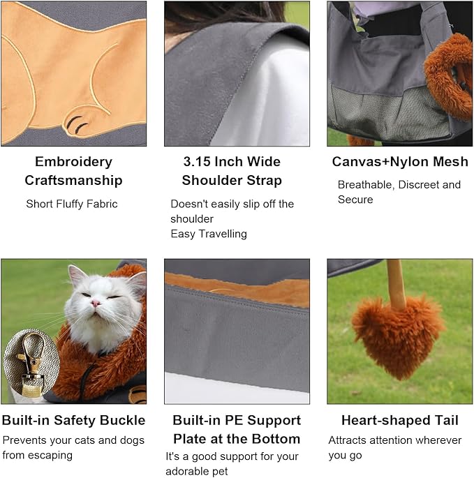 Dog Carrier Sling Lion-Shaped Pet Canvas Bag Cat Shoulder Bag Pet Body Holder for Daily Use Walking Travel Outdoor, Dark Grey S