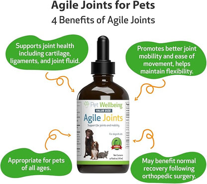 Pet Wellbeing Agile Joints for Dogs - Hip and Joint Health, Mobility, Devil_ Claw, Boswellia, Joint Ligament and Cartilage - Veterinarian-Formulated Herbal Supplement 4 oz (118 ml)