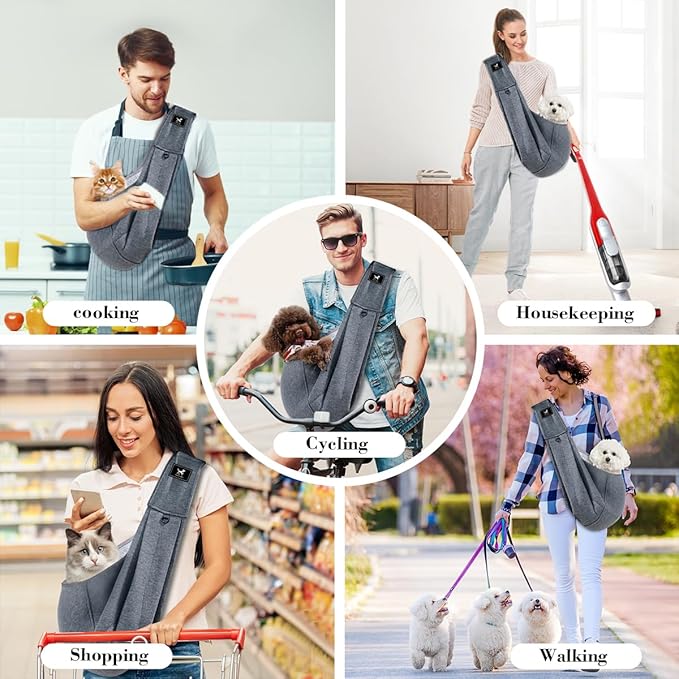 Dog & Cat Carrier Sling, Adjustable Soft Padded Shoulder Puppy Carrier, Hands-Free Dog Carrier Bag with Double Safety Buckles Premium Material for Outdoor Travel (Dark Gray, M)