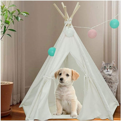 Dog Teepee Tent for Dogs & Cats Cute Pet Teepee with Mat, Portable Dog Tents 24inch Dog House Indoor Outdoor