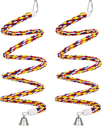 2Pcs 43'' Bird Rope Perches Birdcage Swing Toys 100% Cotton Natural Bird Perch Peck/Chewing with Bell Climbing Standing Bungee Parrot Toys for Small to Regular Size Parrot Cockatiel Birds