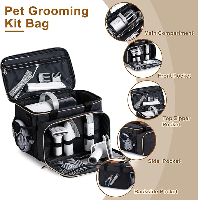Dog Grooming Vacuum Bag, Pet Grooming Kit Bag Perfect for Dog Hair Vacuum & Grooming Tool Kit Accessories- Black
