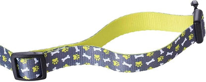 Mile High Life Dog Collar | Cute Puppy Collars | Lightweight Girl Dog Collar | Soft Boy Dog Collars | w Paws Bones Mustache Pattern (Gray, Large)
