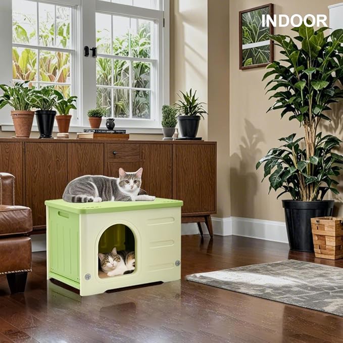 Outdoor Pet Kennels House  Waterproof & Insulated Shelter for Feral Cats & Dogs, Weatherproof Elevated Pet House for Outdoor/Indoor Use, Sturdy Plastic Pet Bed, Easy Assembly