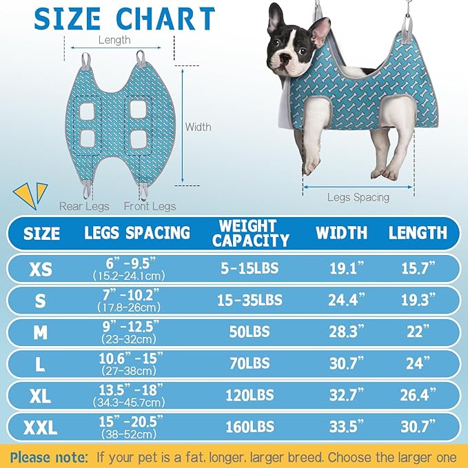 Supet Dog Grooming Hammock Harness for Cats Dogs, Relaxation Pet Grooming Hammock Restraint Dog & Small Animal Leashes Sling for Grooming Dog Grooming Helper for Nail Trimming Clipping Grooming L