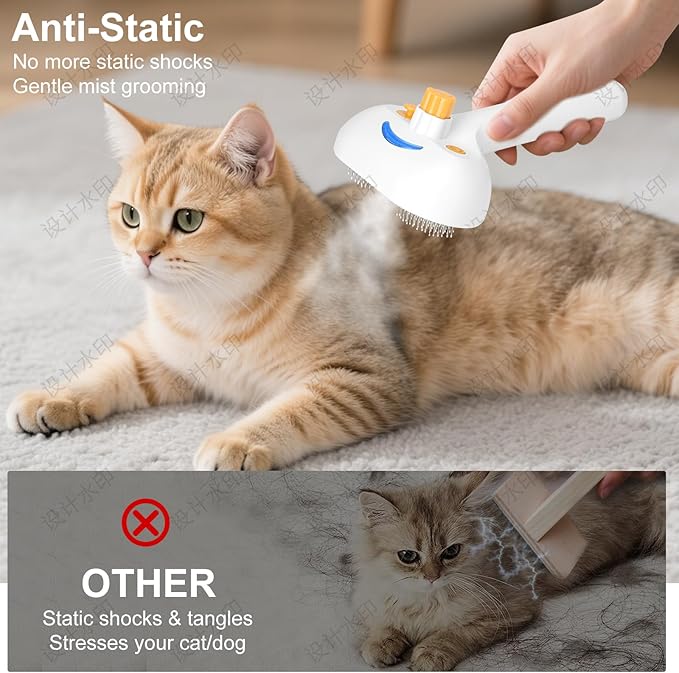 3-in-1 Pet Steam Brush Set for Dogs & Cats, Grooming Comb with Spray, Defur Tool, Water-Assisted Hair Removal, Gentle Cat & Dog Spritz Brush, Multi-Purpose Steam Grooming Kit