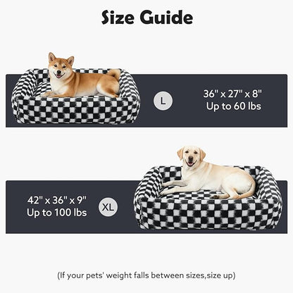 JOEJOY Large Dog Beds Large Sized Dog, Rectangle Washable Orthopedic Corduroy Fleece Pet Bed with Removable Zipper Cover, Cute Soft Calming Puppy Bed with Non Skid Bottom