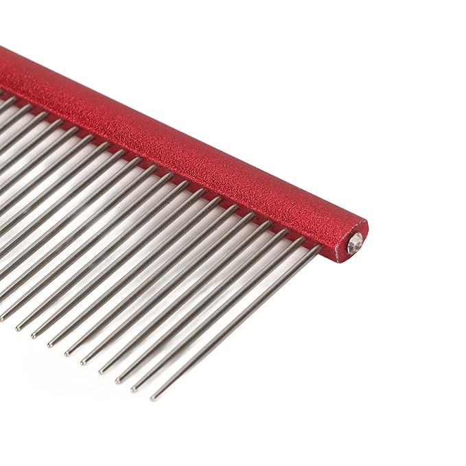 Greyhound Comb For Dogs, Metal Comb For Dogs Metal Dog Comb Cat Comb For Removing and Knots Dog Combs with Rounded Ends Grooming Tool For Long Short Haired Dog (Red