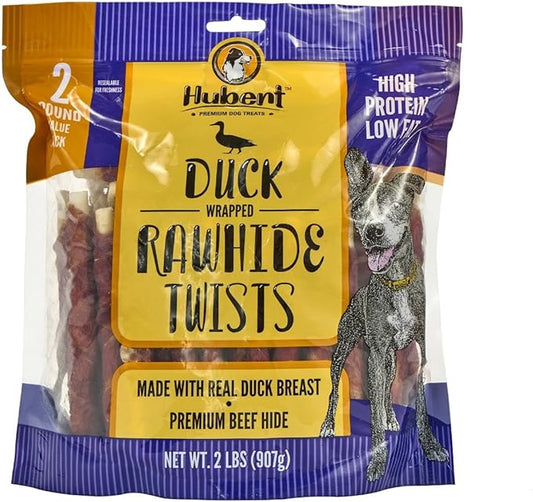 Hubert Pet Gourmet Duck Wrapped Rawhide Twists - Natural Dog Treats, Perfect for Treats & Training, Small & Large Dogs - 2 lb Resealable Value Pack