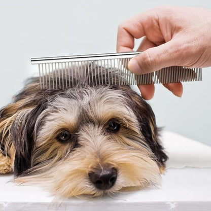 Dog Combs with Rounded Ends Stainless Steel Teeth, Cat Comb for Removing Tangles and Knots, Professional Grooming Tool