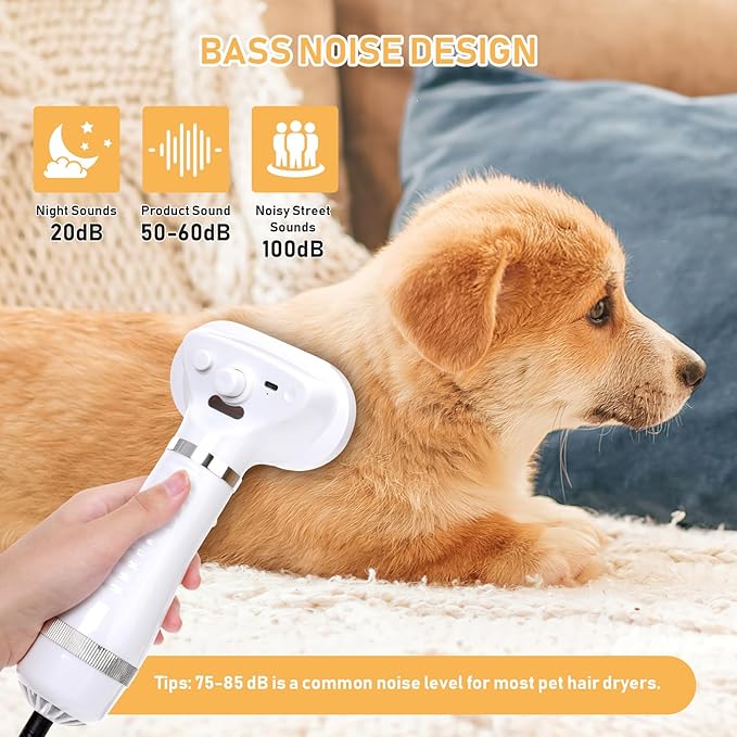 4-in-1 Pet Grooming Station: Steam Comb & Hair Dryer with Water Tank, 3 Heat Settings, Shedding Brush for Cats and Dogs, Home Washing Station, White