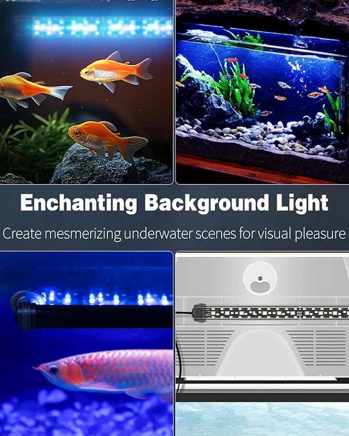 Pawfly 8 W Aquarium LED Light 16 Inch 24/7 Fish Tank Light with Full Spectrum IPX8 Waterproof Lights Multi-Colored LEDs with D/N Mode Single Color Effects Timer and Adjustable Brightness