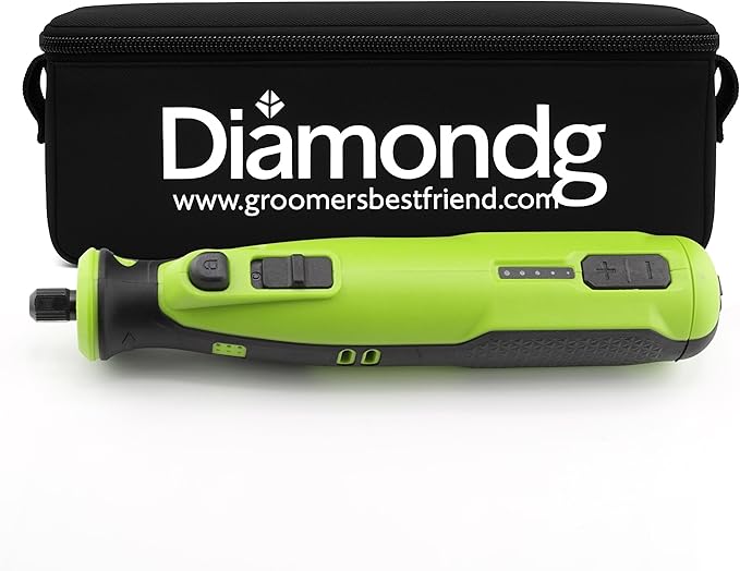 Rotary Tool for Dog Nail Grinding, Cordless, 8V Lithium Ion Battery, Lighted Tip, 4 Hour Run Time (Green)