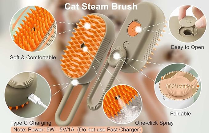 2024 Multifunctional Pet Brush for Detangling and Hair Removal - 3-in-1 Grooming Comb with Massage Function for Cats and Dogs (Khaki)