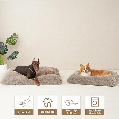 EHEYCIGA Fluffy Dog Crate Bed for Small Dogs, Plush Faux Fur Dog Crate Pad, Calming Anti Anxiety Small Dog Bed for Crate, Washable Soft Warm Dog Crate Mat with Non-Slip Bottom, Taupe