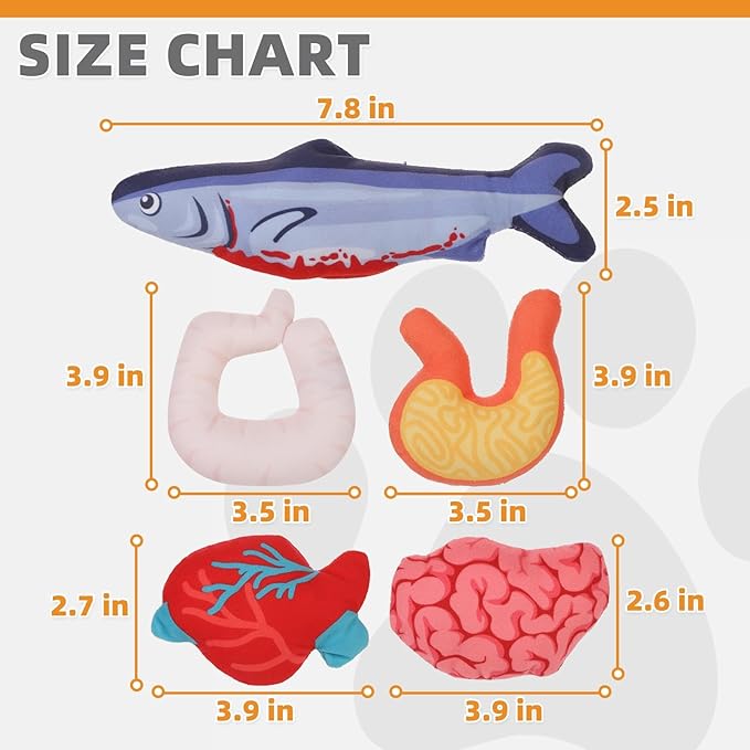 KOOLTAIL Halloween Cat Catnip Toys, 5 Pack Durable Soft Fish & Visceral Organs Toy Filled with Natural Catnip, Interactive Bite Resistant Chew Teeth Cleaning Gift for Indoor Cats Kitten Holiday