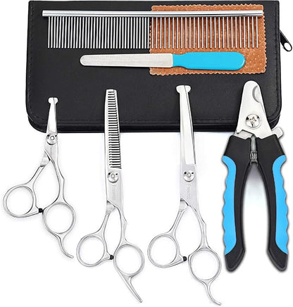Dog Grooming Scissors Kit, Safety Round Tip, Heavy Duty Stainless Steel Dog Scissors and Dog Nail Clippers for Grooming Full Body