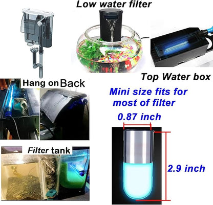Aquarium UVC Clean Light Algae Clear Green Bloom Clean Fish Tank UVC Water Clean Lamp for Sump Pond Filter Tank (3W with Timer)