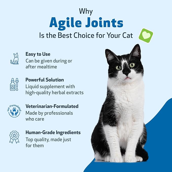 Pet Wellbeing Agile Joints for Cats - Veterinarian-Formulated - Hip and Joint Health, Mobility, Devil_ Claw, Boswellia, Joint Ligament and Cartilage - Herbal Supplement 4 oz (118 ml)