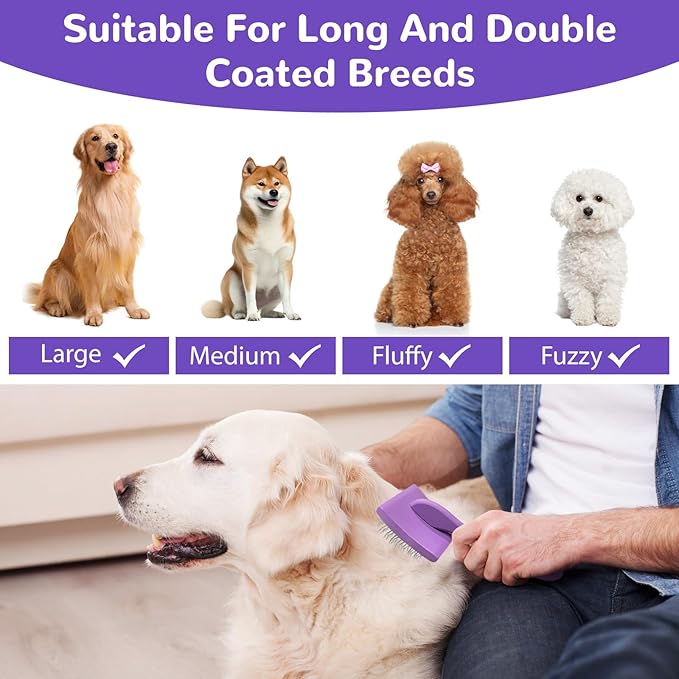 Slicker Brush for Goldendoodles, Dog Brush for Poodles, Slicker Brush for Dogs with Little Round Rubber Tips, Golden Doodle Must Haves, Long Pin Dematting Comb for Long Haired Dogs (purple)