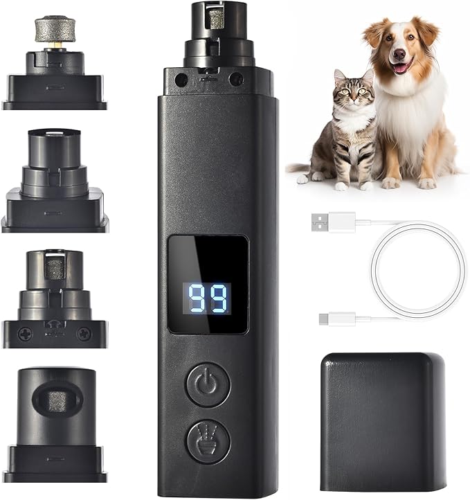 Professional 4-Speed Dog Nail Grinder, Electric Rechargeable Dog Nail Grinder with UV & Interactive Lights, Rechargeable Quiet Pet Nail Grinder, Nail Clippers for All Type Dogs Cat (Black)