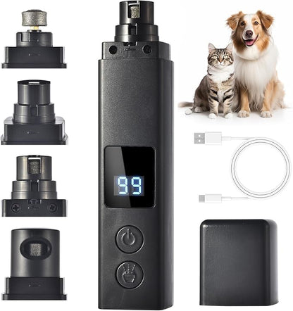 Professional 4-Speed Dog Nail Grinder, Electric Rechargeable Dog Nail Grinder with UV & Interactive Lights, Rechargeable Quiet Pet Nail Grinder, Nail Clippers for All Type Dogs Cat (Black)