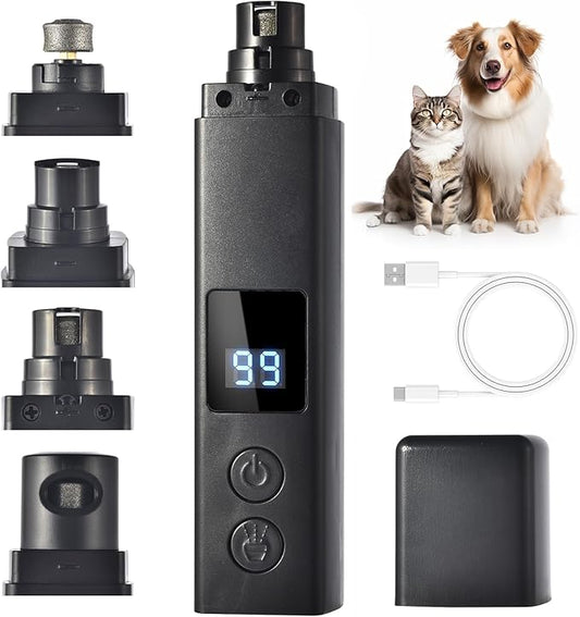 Professional 4-Speed Dog Nail Grinder, Electric Rechargeable Dog Nail Grinder with UV & Interactive Lights, Rechargeable Quiet Pet Nail Grinder, Nail Clippers for All Type Dogs Cat (Black)