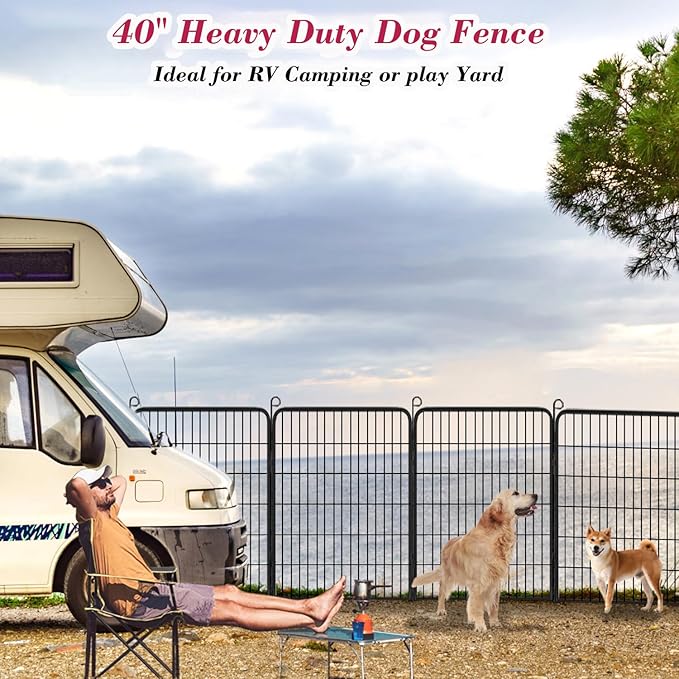 Dog Playpen, 40 inch Height 14 Panels Heavy Duty Dog Fence Pet Playpen with Door, Anti-Rust Dog Exercise Pen with Lock, Portable Pet Fence Outdoor for Yard RV Camping